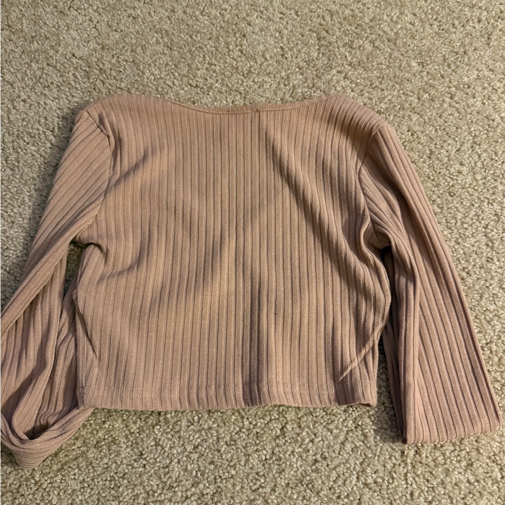 Princess Polly Beige Ribbed Long Sleeve Crop Top - Picture 5 of 5